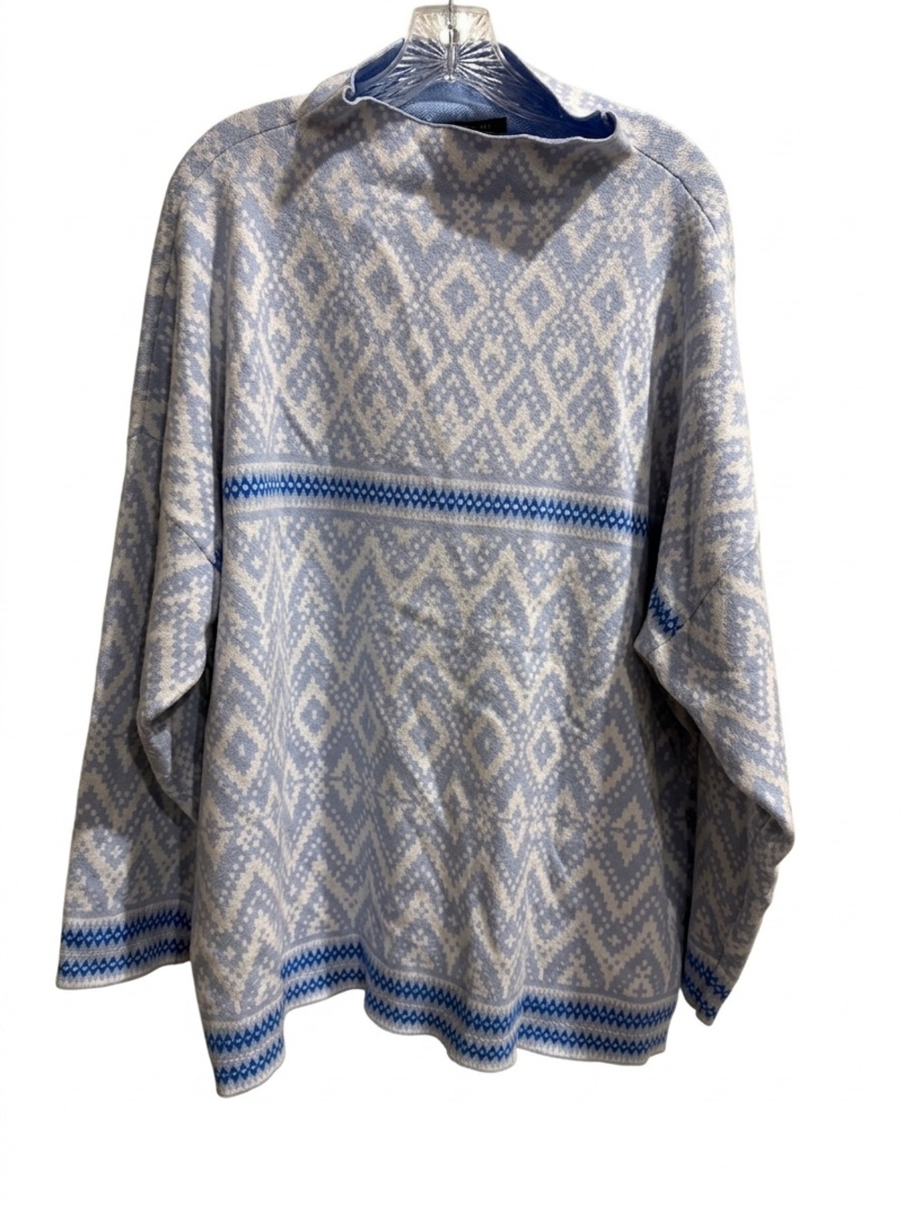 Tahari Plus Size Funnel Neck Sweater Blue Fair Isle Pattern 3X Cabincore Soft